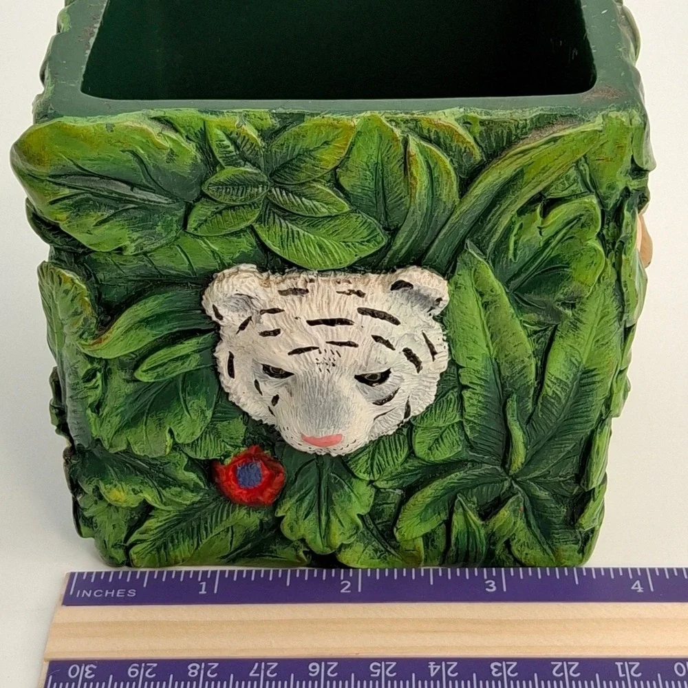 Vtg Kmart Jungle Rainforest Animals Jar/Planter/Bathroom Collection Green Leaves